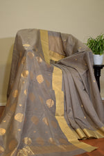 Pure handloom chanderi saree with golden zari weaving-steel grey
