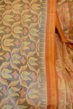 Orange–Mustard Jamdani-Inspired Banarasi Silk Saree