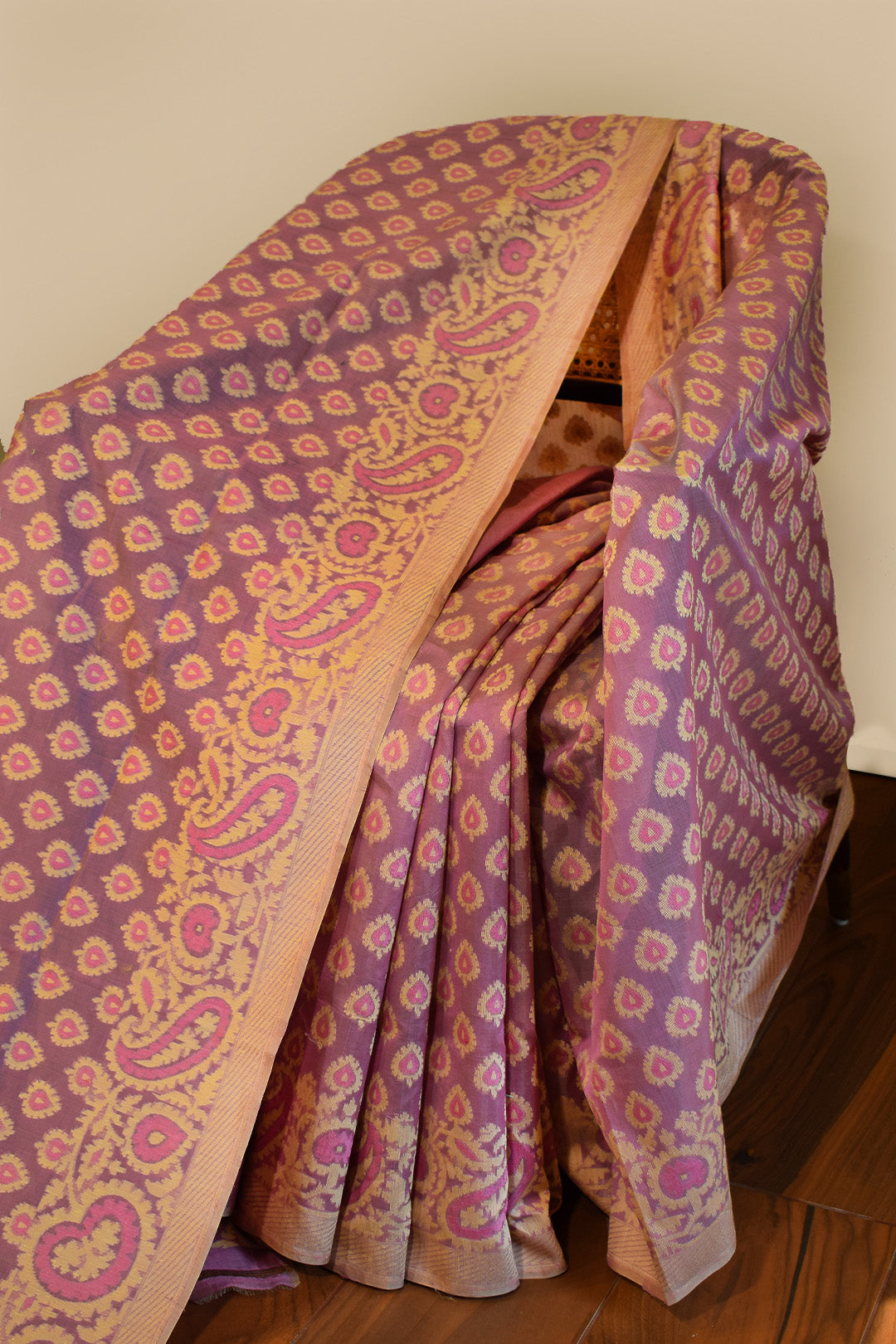 Mauve Plum Jamdani-Inspired Banarasi Silk Saree
