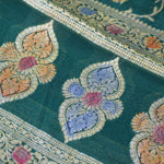 Green Banarasi Suit Fabric with Zari & Tassels