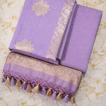 Lilac- Linen Tussar Banarasi Kadwa Unstitched Suit Set