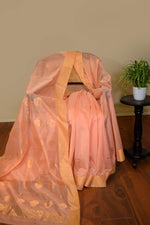 Pure handloom chanderi saree with golden zari weaving-Peach