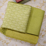 Olive Green–Pure Munga Silk Banarasi Unstitched Suit Set