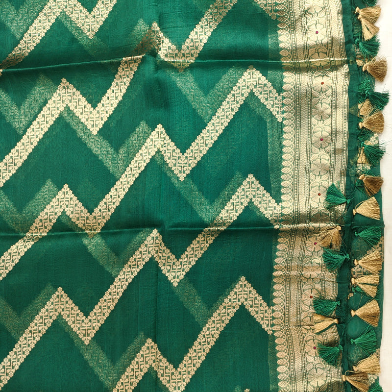 Emerald Green Banarasi Munga Silk Suit Set with Antique Gold Zari Detailing