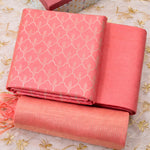 Soft Coral Peach Pink- Pure Munga Silk Banarasi Unstitched Suit Set