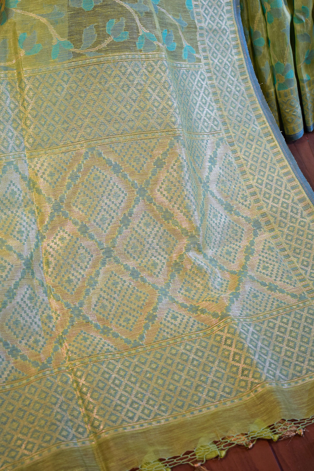 Mint Olive Jamdani-Inspired Banarasi Silk Saree