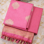 Mauve- Linen Tussar Banarasi Kadwa Unstitched Suit Set