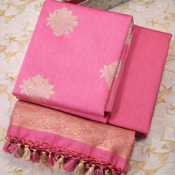 Mauve- Linen Tussar Banarasi Kadwa Unstitched Suit Set