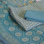 Bluish Grey Banarasi Georgette Suit Set with Zari Floral Border