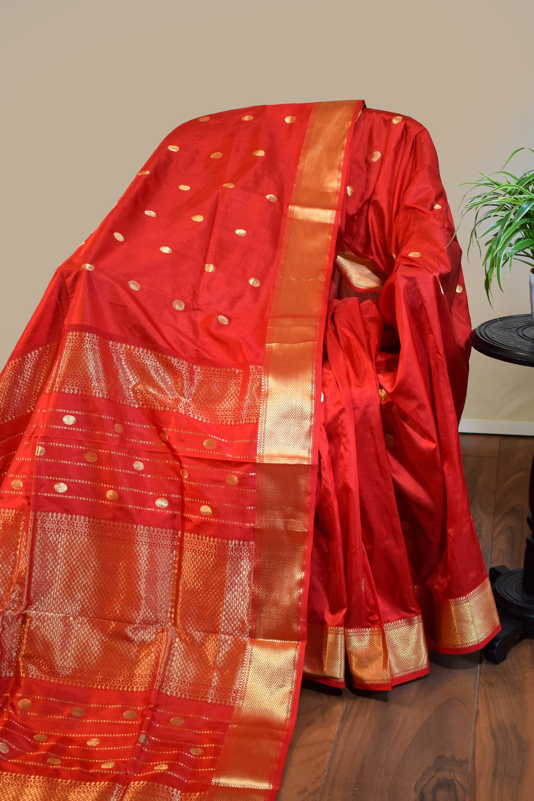 Cherry red Mulberry Silk Saree