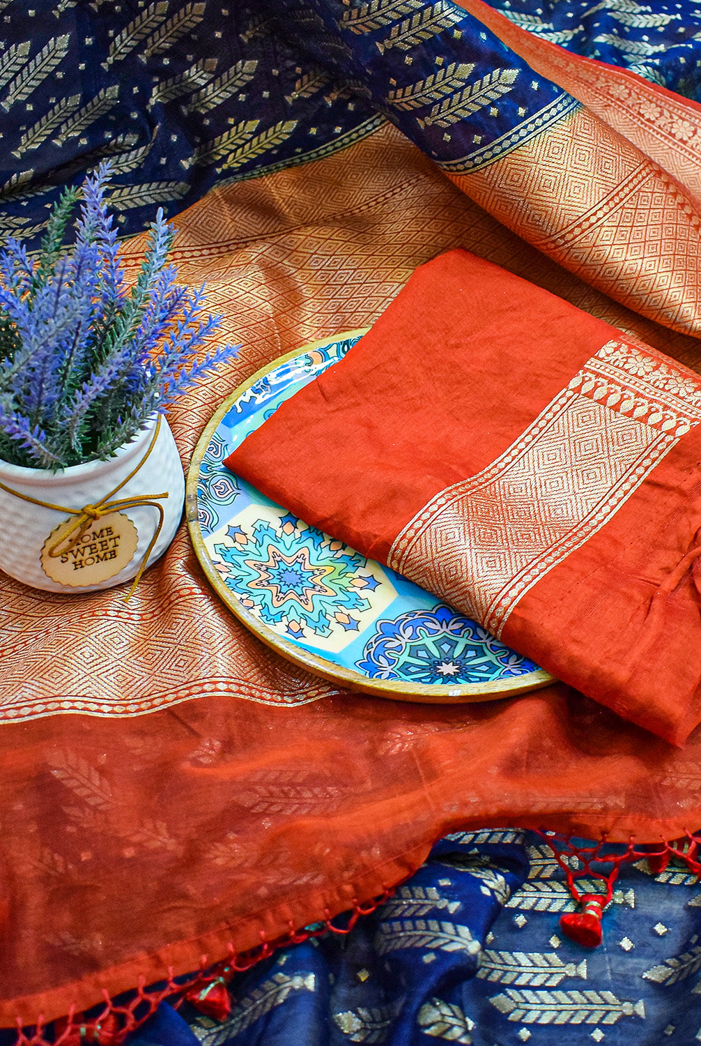 Chanderi Banarasi woven saree-Navy blue