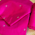 Rani Pink Handwoven Banarasi Munga Muslin Suit Set with Intricate Zari Borders & Playful Tassels