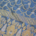 Grey-Blue Chanderi Jamdani Banarasi Suit Set with Paisley & Floral Zari Weave