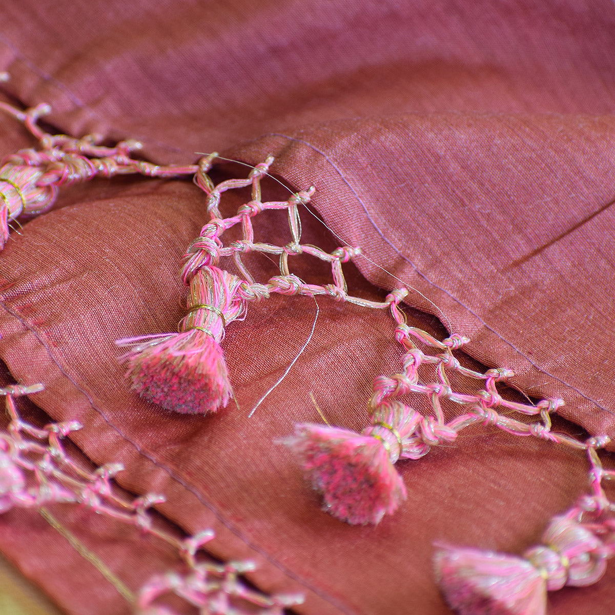 Terracotta Handwoven Banarasi Suit Set with Zari Motifs & Ornate Border