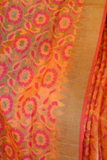 Coral Peach Jamdani-Inspired Banarasi Silk Saree with Floral Motifs