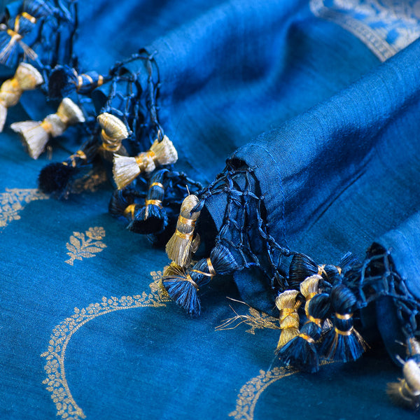 Azure Blue Handwoven Banarasi Munga Muslin Suit Set with Zari Butis & Ornate Border
