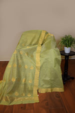 Pure handloom chanderi saree with golden zari weaving-light olive green