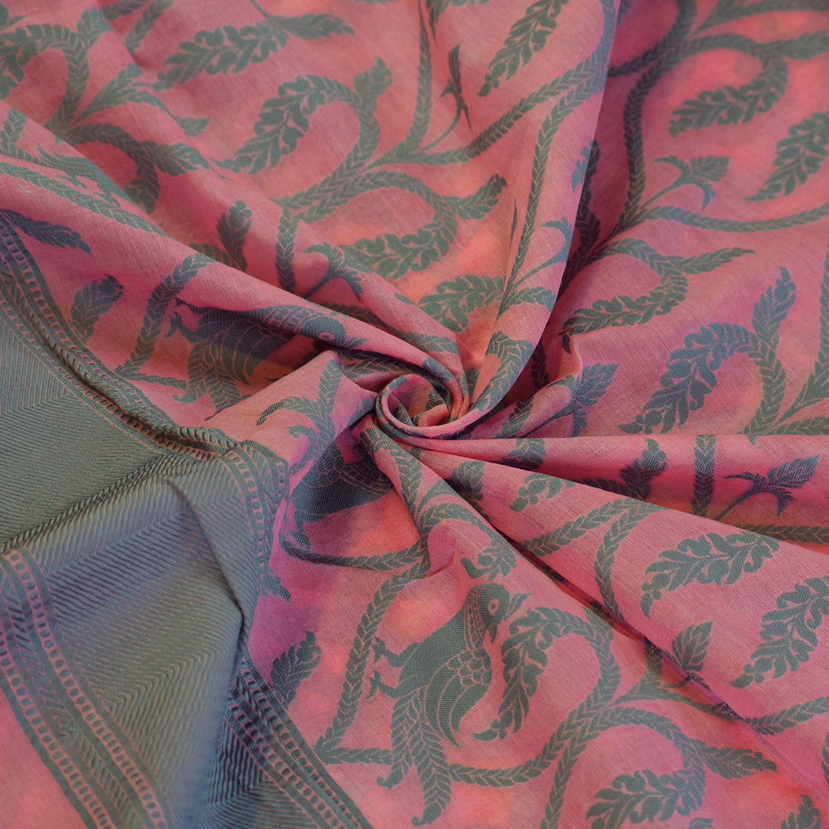 Rose Pink Chanderi Suit Fabric with Bird & Vine Motif