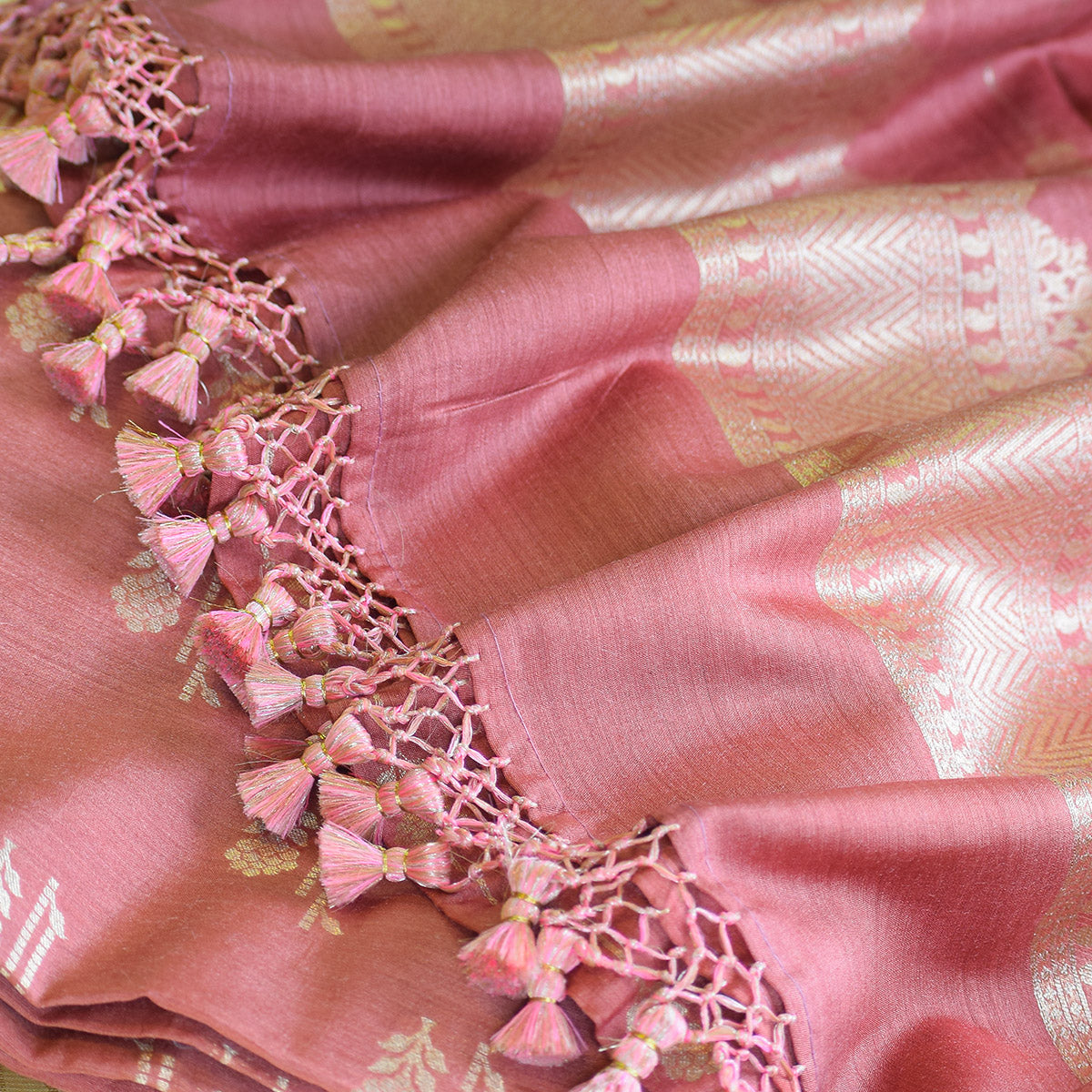 Terracotta Handwoven Banarasi Suit Set with Zari Motifs & Ornate Border