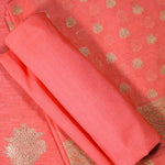 Peach- Linen Tussar Banarasi Kadwa Unstitched Suit Set