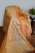 Orange–Mustard Jamdani-Inspired Banarasi Silk Saree