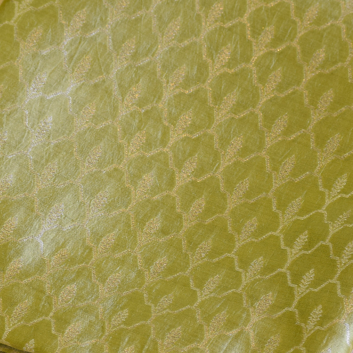 Olive Green Handwoven Banarasi Munga Muslin Suit Set with Zari Butis & Ornate Border