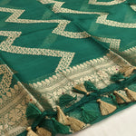 Emerald Green Banarasi Munga Silk Suit Set with Antique Gold Zari Detailing