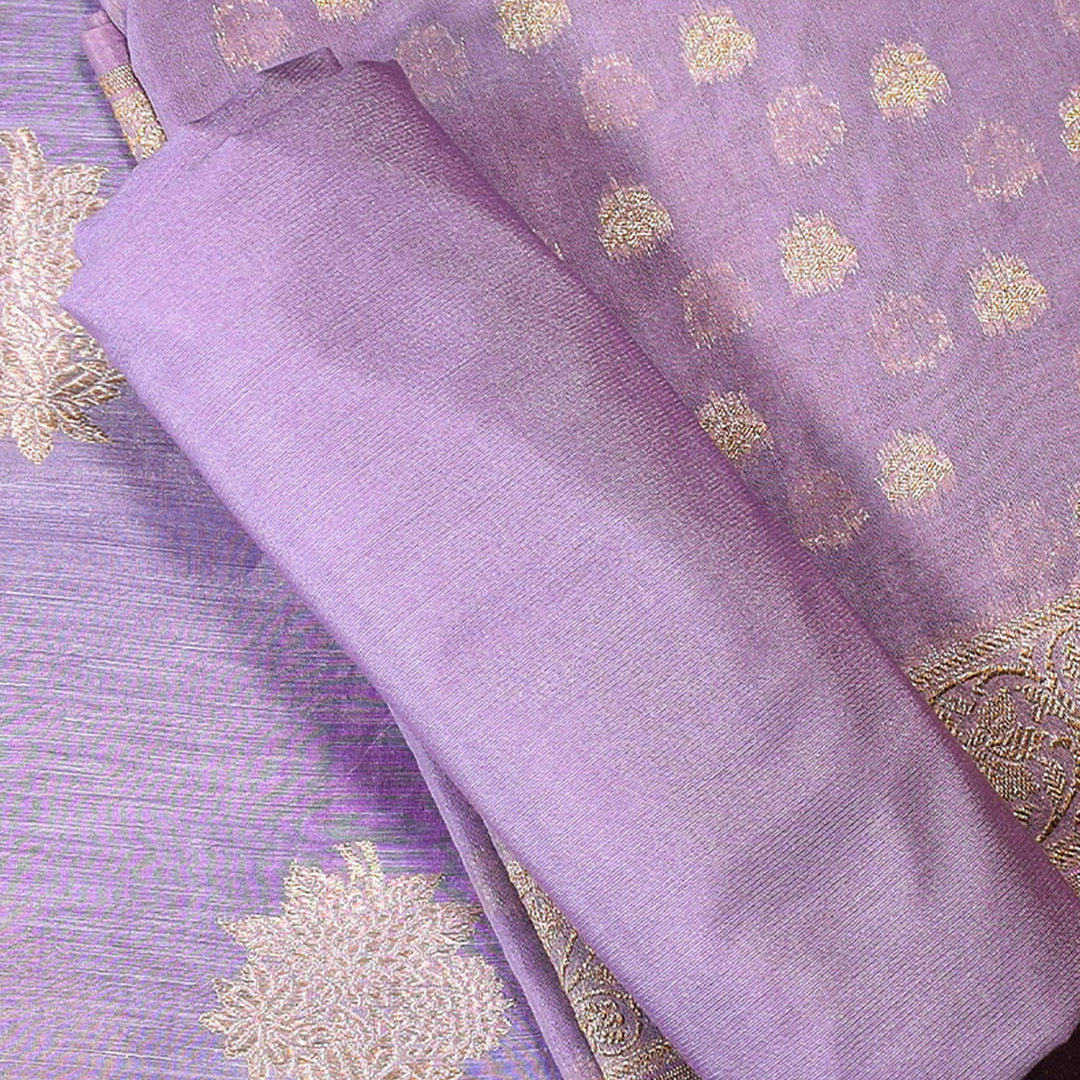 Lilac- Linen Tussar Banarasi Kadwa Unstitched Suit Set