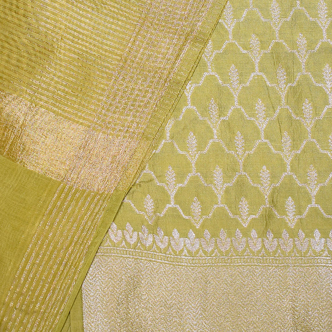 Olive Green–Pure Munga Silk Banarasi Unstitched Suit Set
