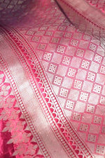 Pure mashru silk saree with banarasi silver and golden zari kadwa weaving-Purple