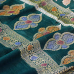 Green Banarasi Suit Fabric with Zari & Tassels
