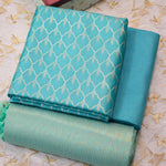 Turquoise Blue- Pure Munga Silk Banarasi Unstitched Suit Set