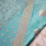 Turquoise Blue- Linen Tussar Banarasi Kadwa Unstitched Suit Set