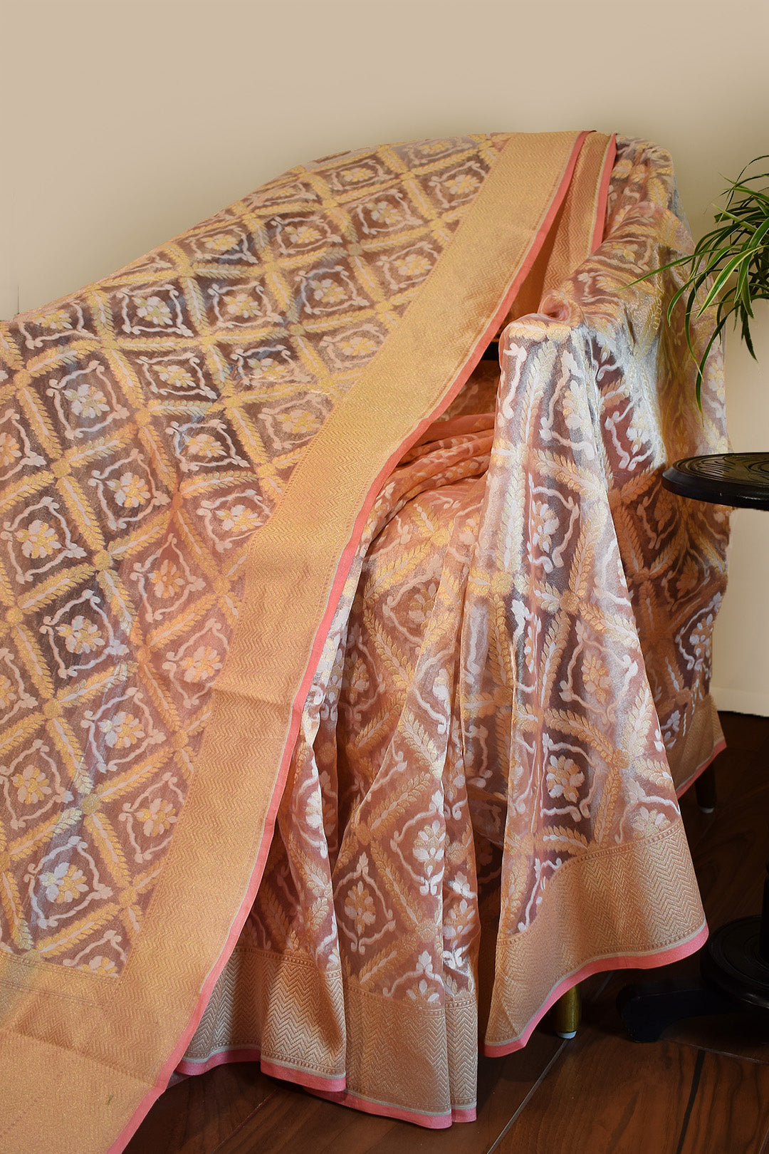 Mocha Rose Jamdani-Inspired Banarasi Silk Saree