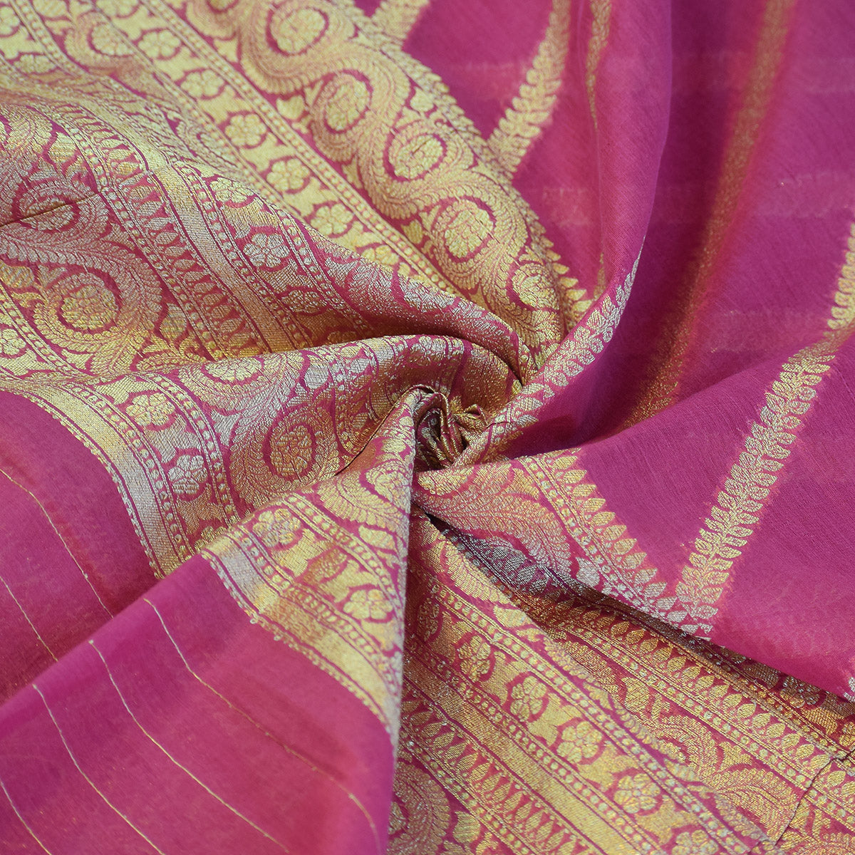 Hot Pink Banarasi Suit Fabric with Regal Zari Stripes