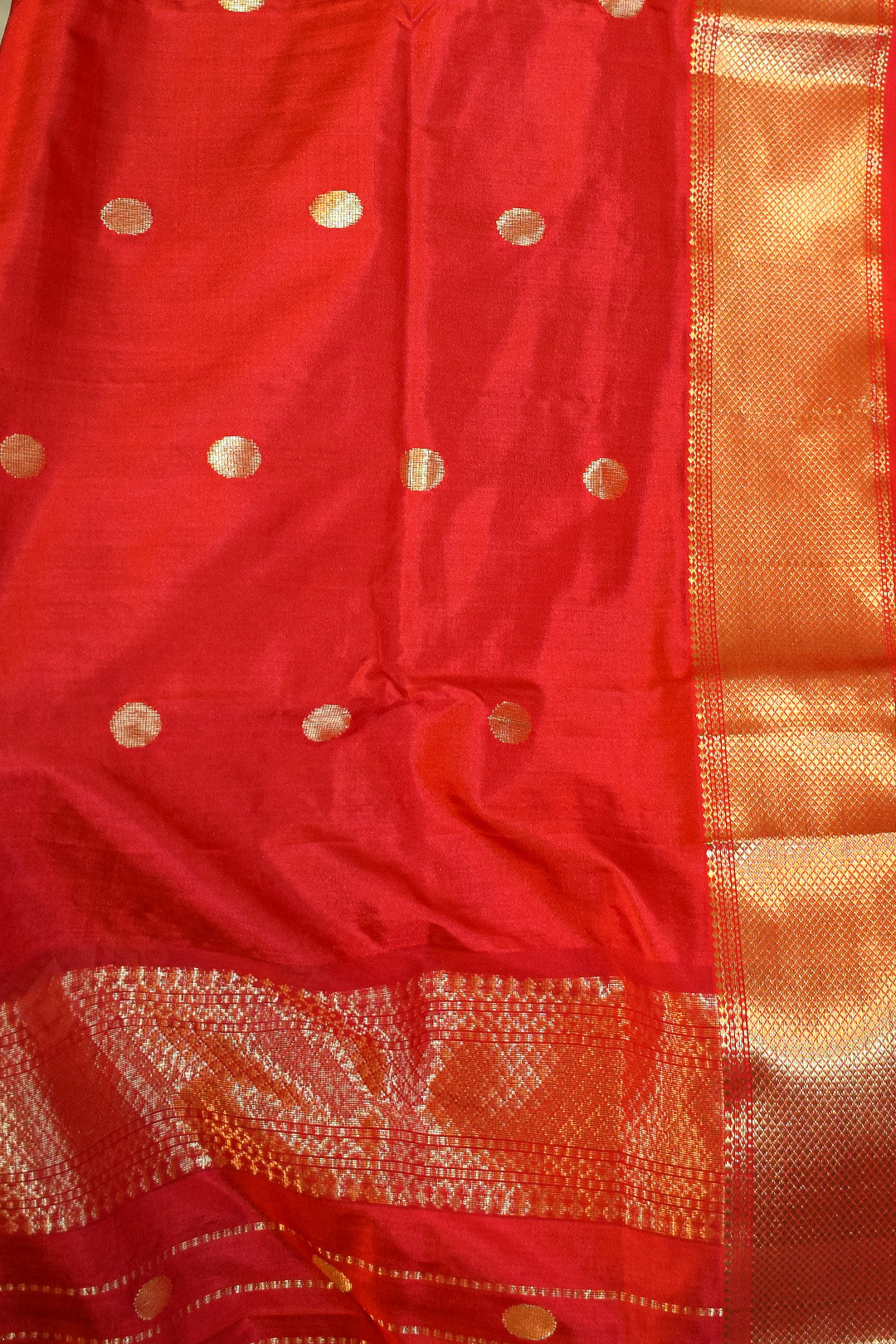 Cherry red Mulberry Silk Saree
