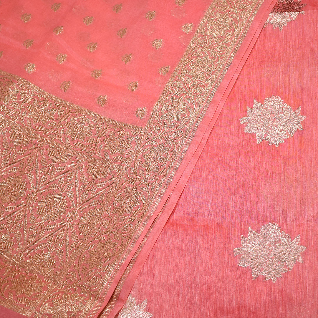 Mauve- Linen Tussar Banarasi Kadwa Unstitched Suit Set