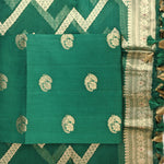 Emerald Green Banarasi Munga Silk Suit Set with Antique Gold Zari Detailing