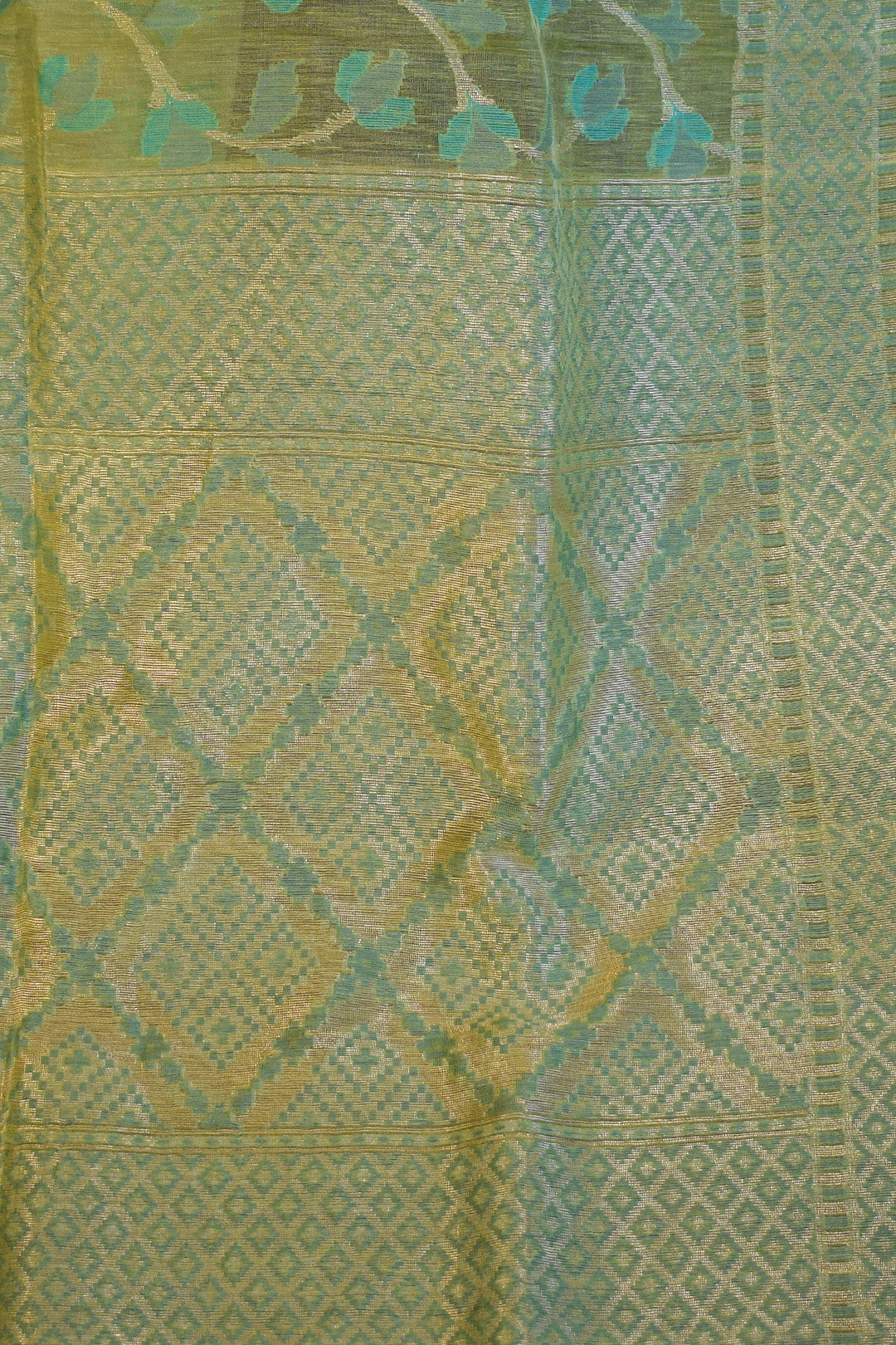 Mint Olive Jamdani-Inspired Banarasi Silk Saree