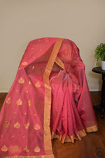 Pure handloom chanderi saree with golden zari weaving-onion pink