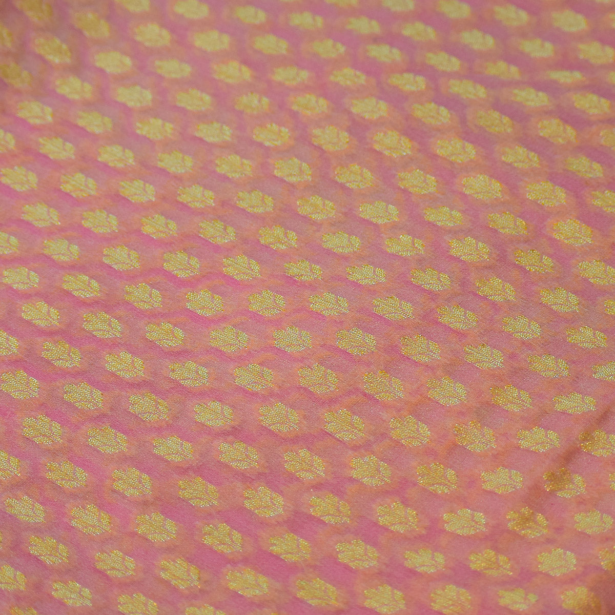 Pink Banarasi Suit Fabric with Golden Floral Zari
