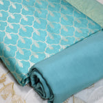 Turquoise Blue- Pure Munga Silk Banarasi Unstitched Suit Set