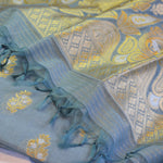 Elegant Grey Handwoven Banarasi Suit Set with Intricate Zari Work