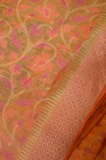 Peach–Coral Jamdani-Inspired Banarasi Silk Saree