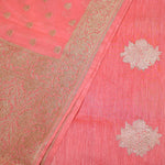 Peach- Linen Tussar Banarasi Kadwa Unstitched Suit Set
