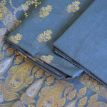 Grey-Blue Chanderi Jamdani Banarasi Suit Set with Paisley & Floral Zari Weave