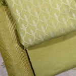 Olive Green–Pure Munga Silk Banarasi Unstitched Suit Set