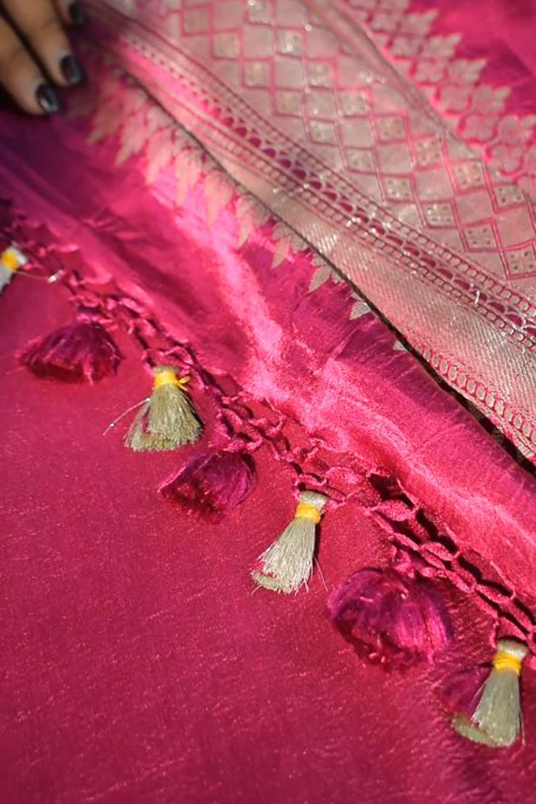 Pure mashru silk saree with banarasi silver and golden zari kadwa weaving-Purple