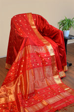 Cherry red Mulberry Silk Saree