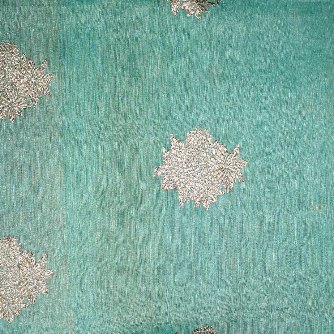 Turquoise Blue- Linen Tussar Banarasi Kadwa Unstitched Suit Set